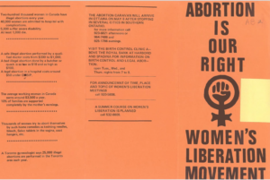 Orange brochure from Rise Up Archive stating Abortion is Our Right.