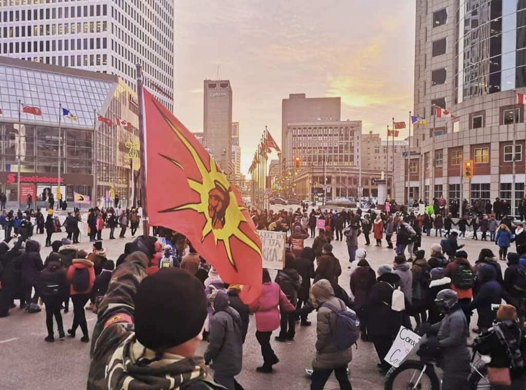 Wet’suwet’en solidarity protest in Downtown Winnipeg. Image: Carlie Kane, 2019