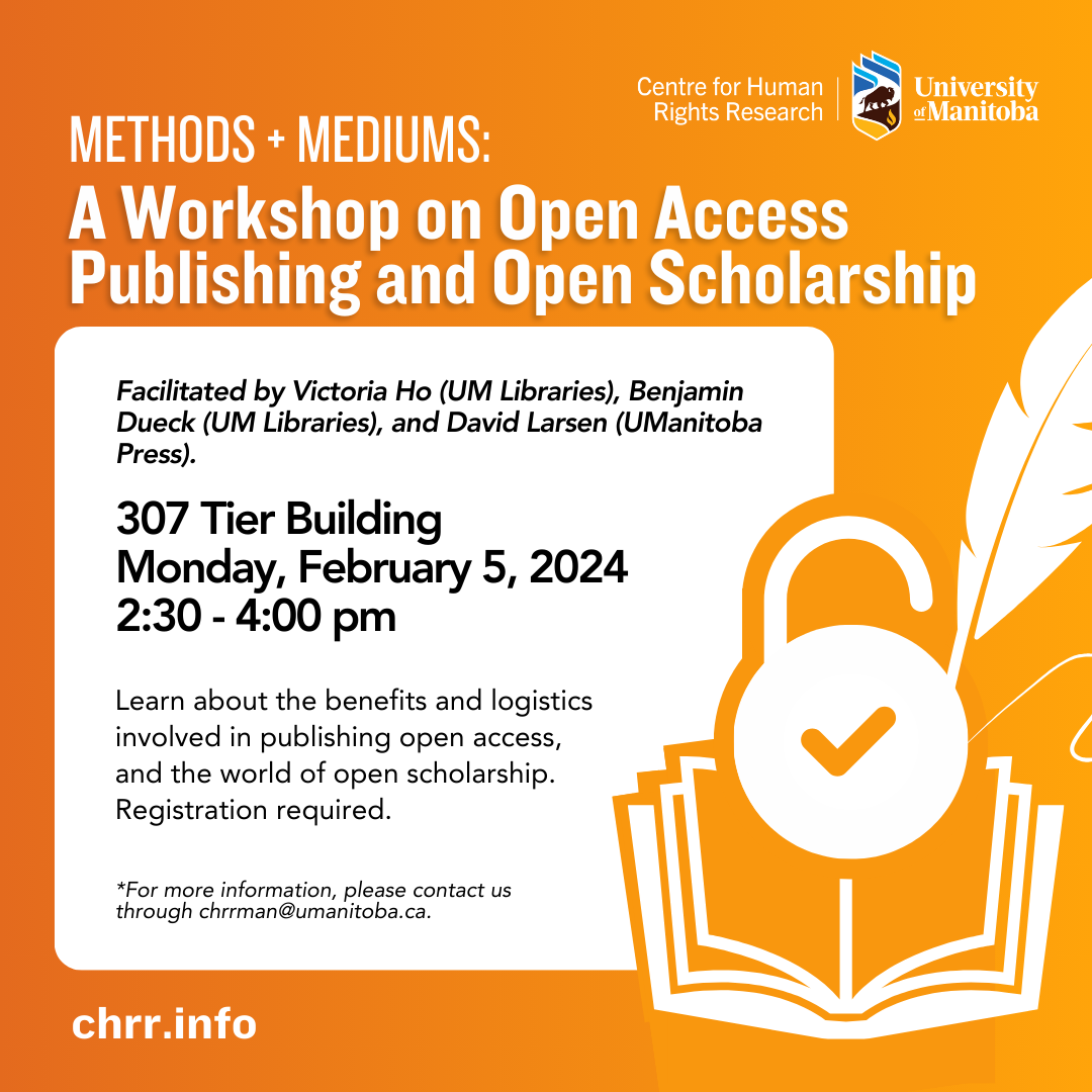 Poster with orange background and white text promoting a Workshop on Open Access Publishing