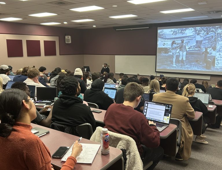 Photo from Mostafa Henaway's lecture on Migration, Class, and Capitalism on March 2024.