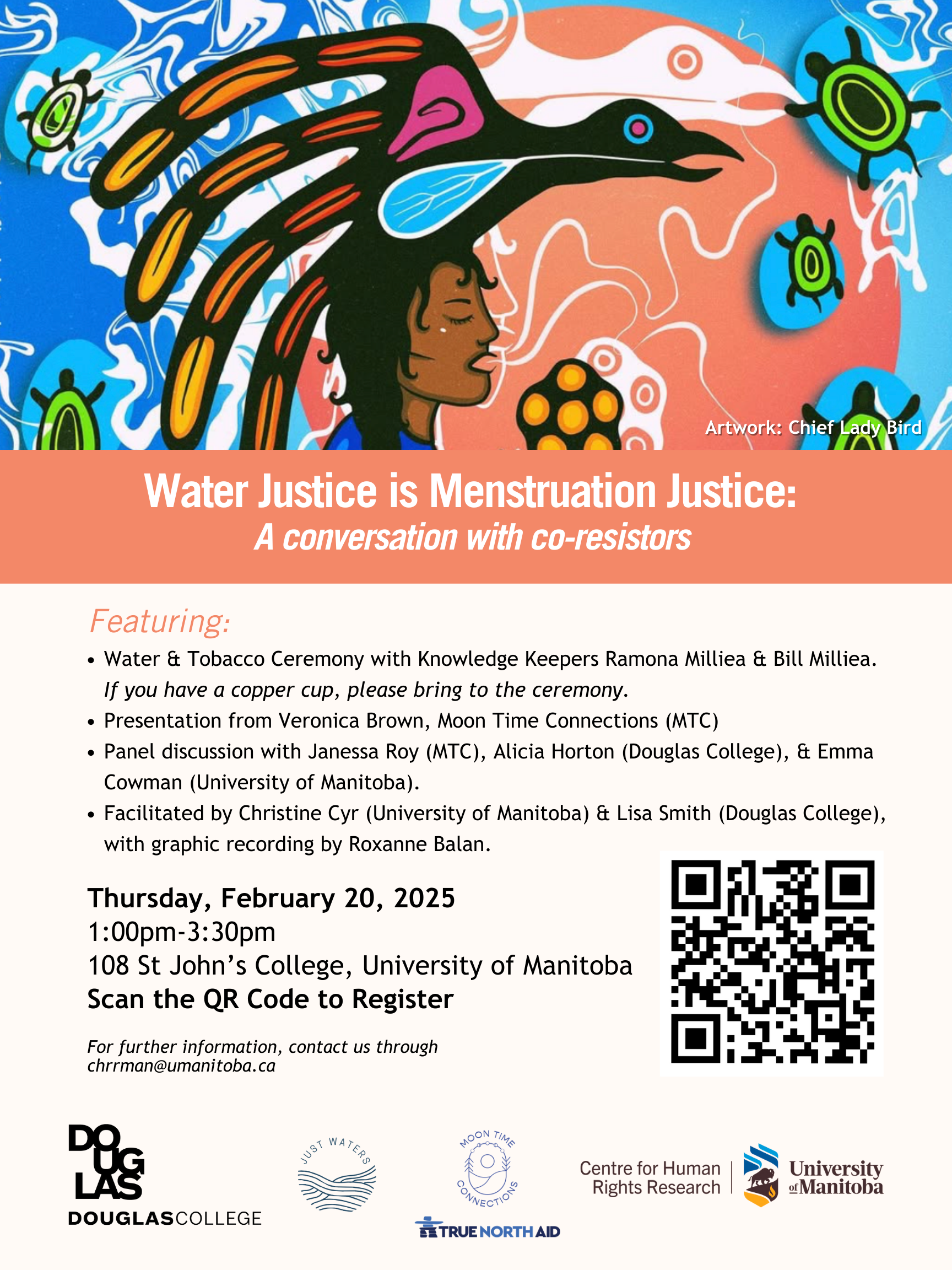 Poster reads Water Justice is Menstruation Justice. Feb 20 at 1:00pm