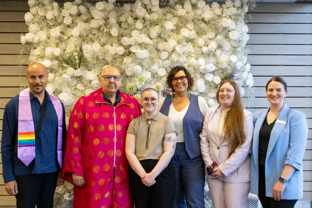 Robert Lorway, Elder Albert McLeod, Jay Campagne, Marcia Anderson, Mikayla Hunter and Pauline Tennent at Lavender Grad.