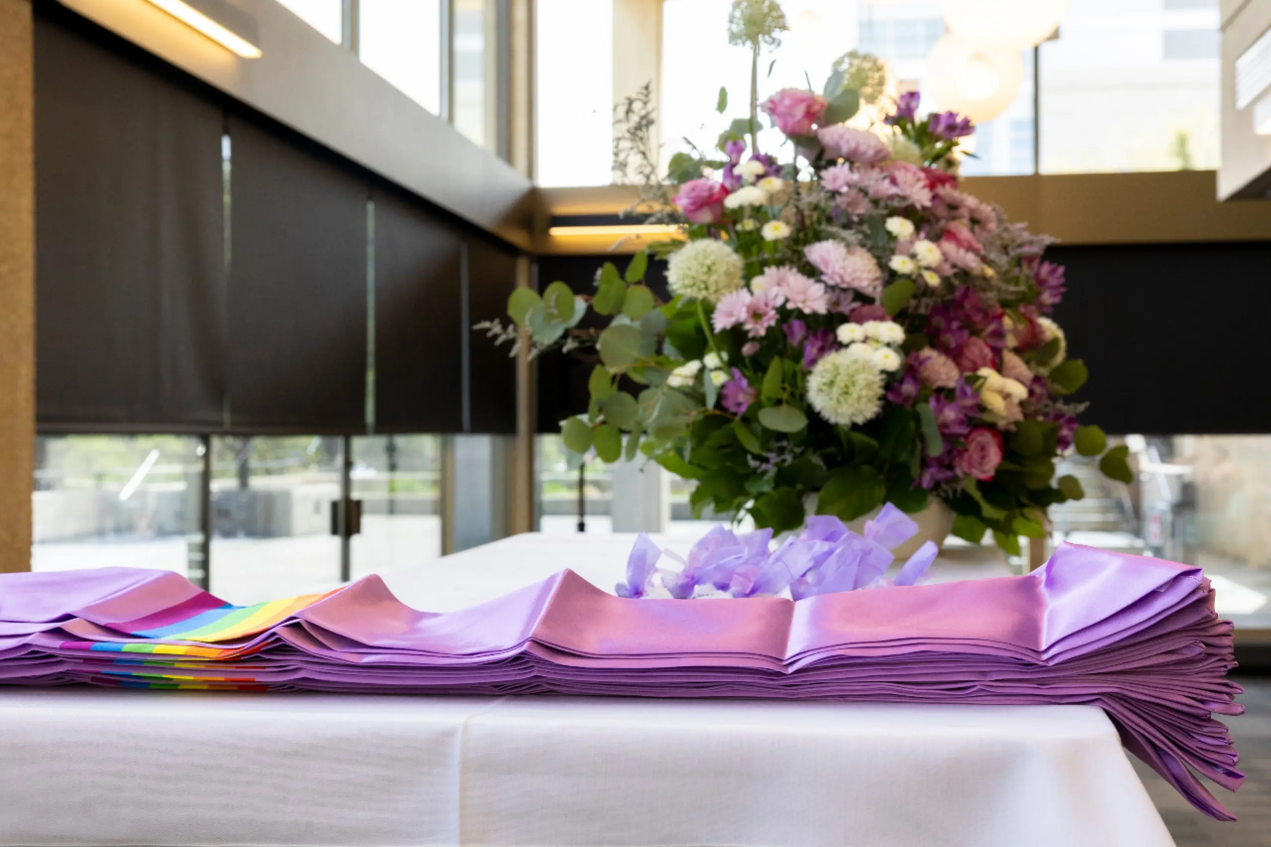Lavender stoles presented to each graduate at the ceremony.