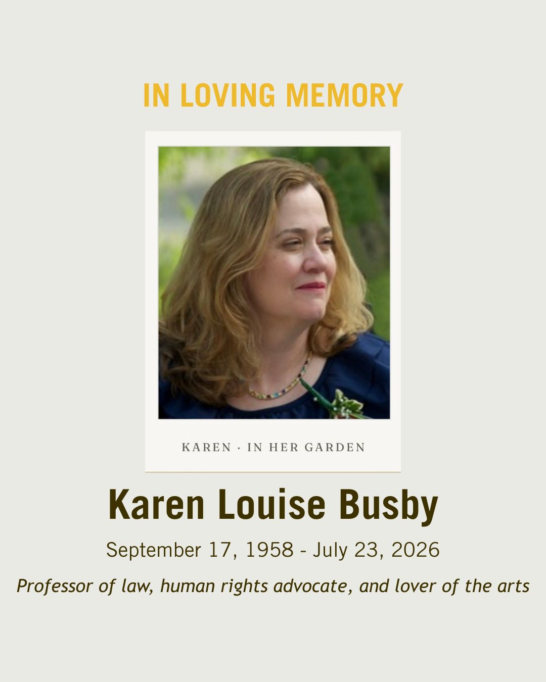 In Loving Memory: Karen Busby, Co-Founder of the CHRR, 1958-2026